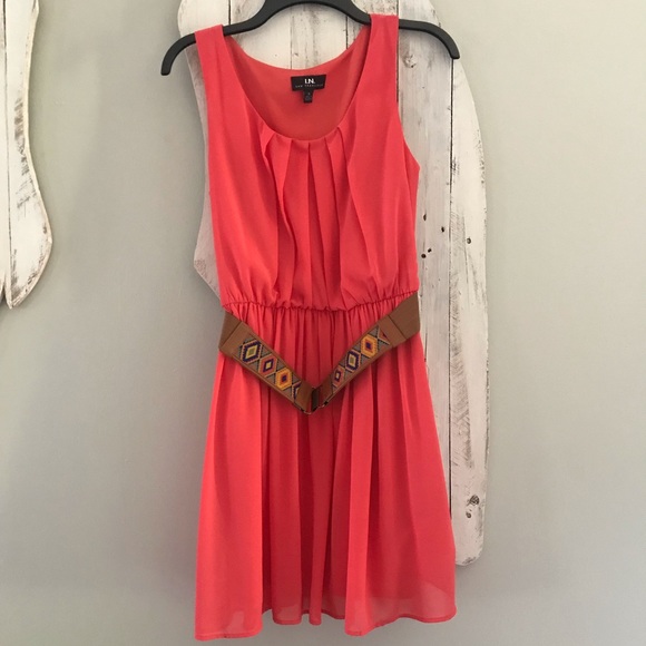 coral dress with gold belt Coral and Gold Sequin Dress main image 0